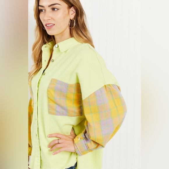 POL Bright Autumn Full Size Contrast Plaid Twill Shacket - Picture 3 of 11